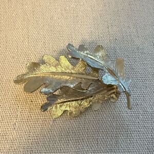 Vintage 60’s Signed BSK Brushed Silver-tone Triple Oak Leaf Foliage Pin.